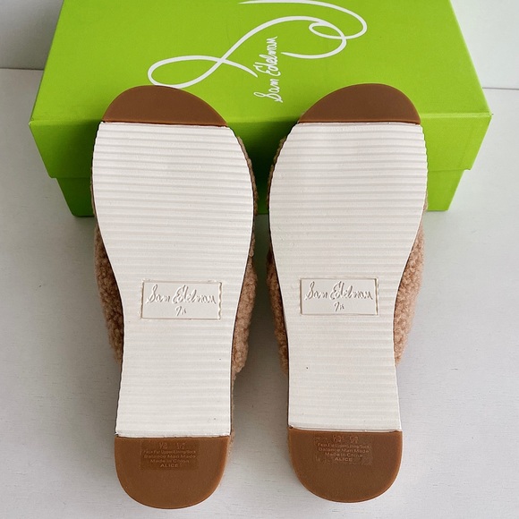 ✨New SAM EDELMAN Alice Faux Fur Slide Sandals Camel Shearling 7.5M - Picture 8 of 8